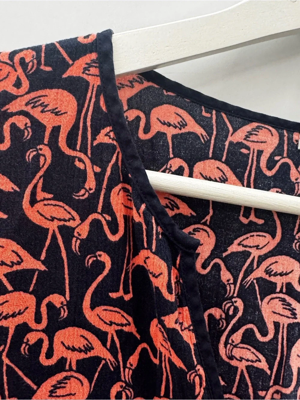 J Crew Factory Navy Pink Flamingo V Neck Tunic Dress Coverup Cotton Size Large